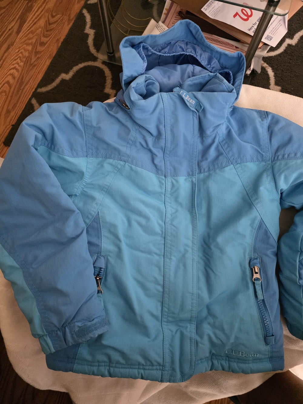 L.L. Bean Two-Tone Light Blue Kids' Hooded Puffer Jacket